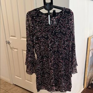 White House Black Market Black Long-Sleeve Floral Mini Dress